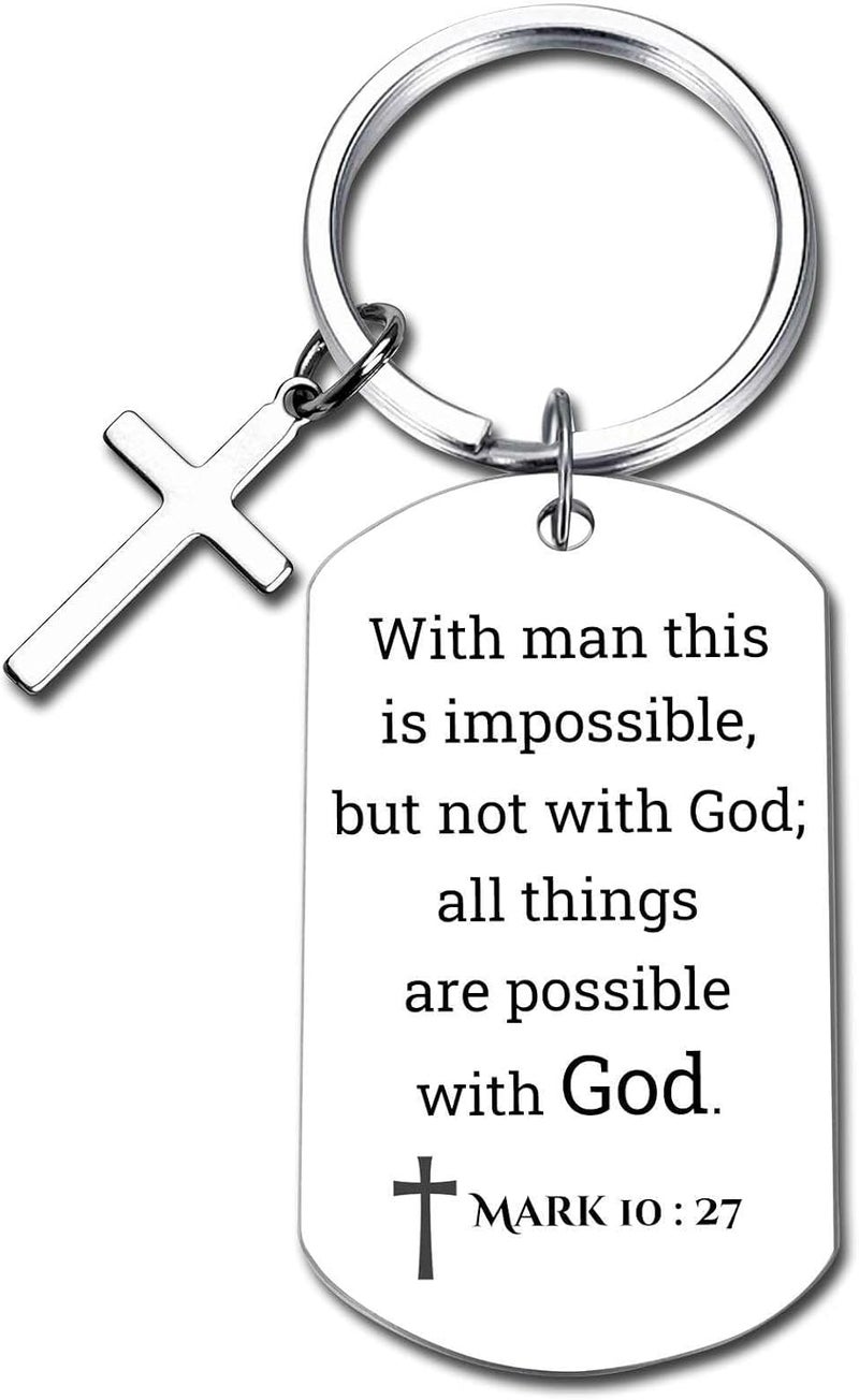 GiftYou Inspirational Scripture Metal Key Chains with Cross Pendant - Bible Verse Keychain Religious Gift for Christian - Image 1